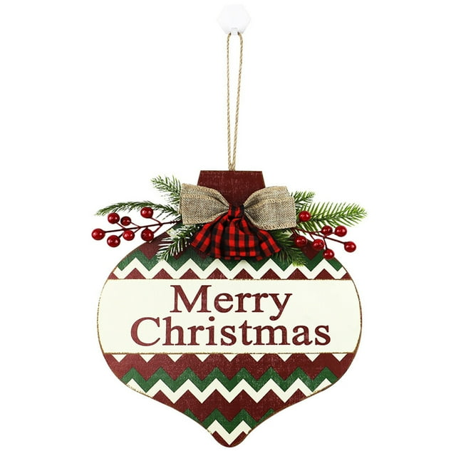 Coofit Christmas Welcome Sign Hanging Plaid Rustic Front Porch Sign Wall Sign with Bow