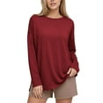 thumbnail image 6 of Women's Oversized Long Sleeve Workout Tshirts with Side Slit Fall Fashion Gym Casual Basic Tops Style Loose Tees for Daily Fitness | CSEONE,Wine L, 6 of 9