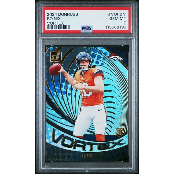 Graded 2024 Panini Donruss Bo Nix #VORBNI Vortex Rookie RC Football Card PSA 10 Gem Mint