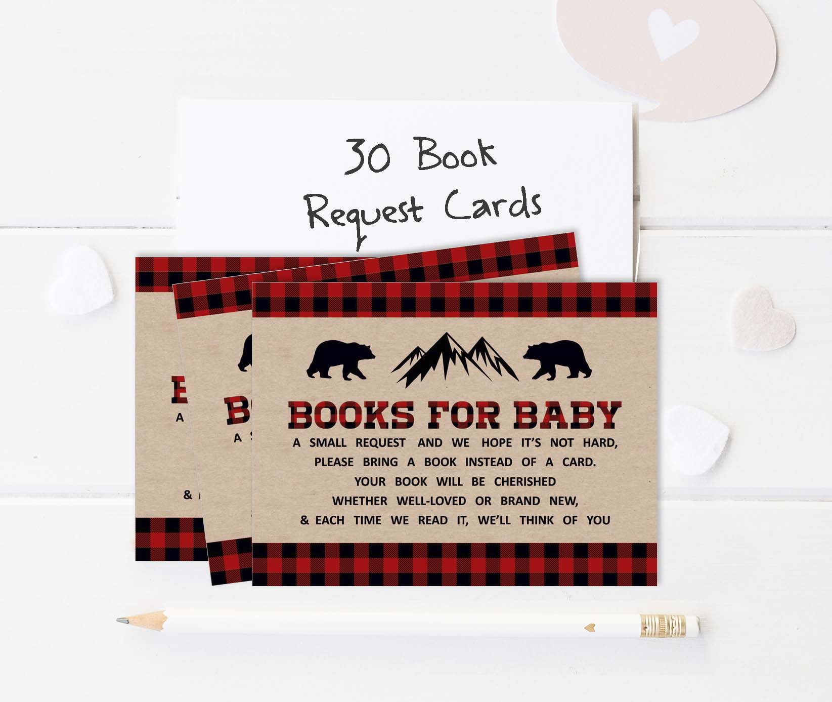 Inkdotpot 30Gender Neutral Lumberjack Baby Shower Rustic Book Request Cards Bring A Book Instead Of A Card Baby Shower Invitations Inserts Games