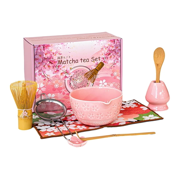 Matcha Whisk Set, Ceramic Matcha Kit Set  Includes Ceramic Bowl, Bamboo Whisk, Scoop, Sifter, Holder & Tea Towel,8 Pcs Matcha Kit for Beginners and Enthusiasts