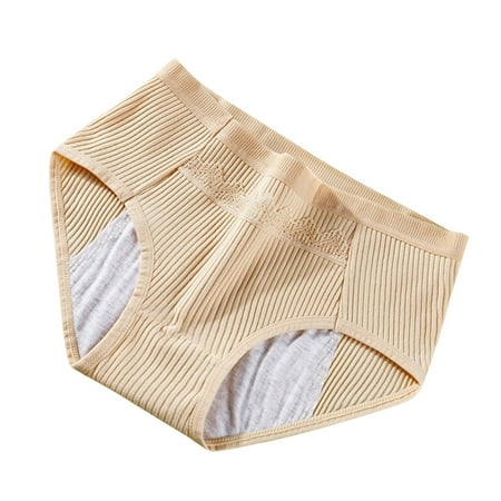 GA WEIHUA ClearanceWomen Breathable Brief Casual Ribbed Underwear Low Rise Panty Comfort Everyday Wear Bottoms Cute Lace Underpant(Beige L)