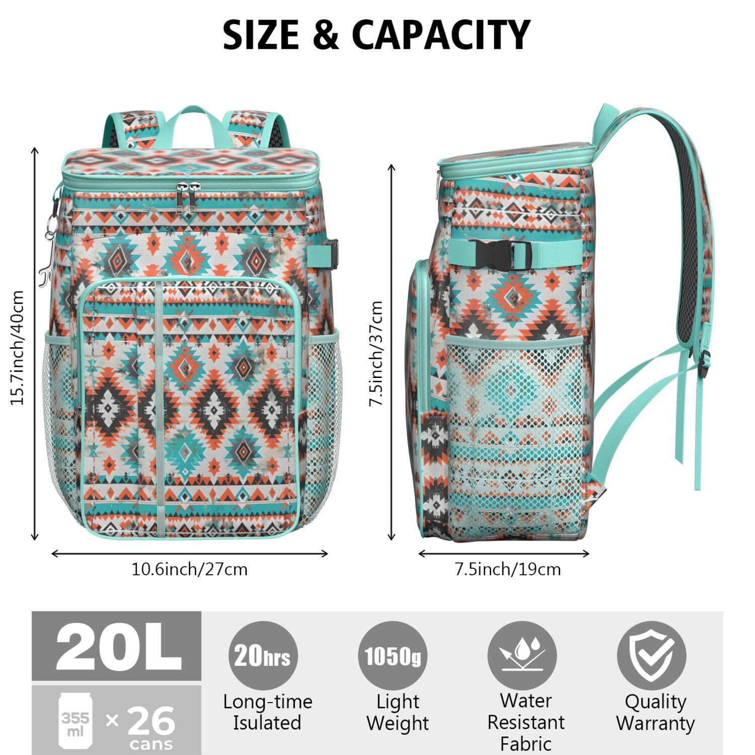 Travel Cooler Bag - Boho Bohemia Pioneer Flower Geometric Line Art Camping Beer Cooler Backpack with Bottle Opener- Waterproof Insulated Picnic Backpacks - Cooler Bag for Beach