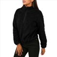 thumbnail image 3 of Cárdigan Holgado y Cálido de Larga para Mujer, con Cuello Alto de Felpa, Cremallera y Bolsillos. Negro L, 3 of 6