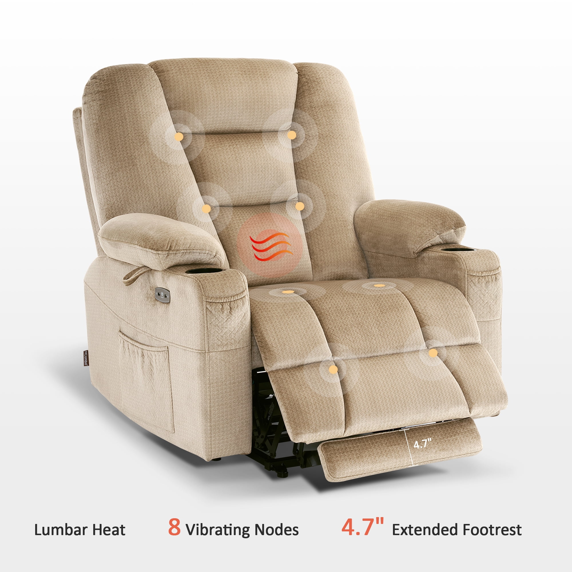 MCombo 27.2'' Extra Wide Seat Power Lift Recliner Chair for Short People, Fabric R7561 (Beige, Small-Wide)