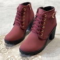 thumbnail image 6 of Tawop Womens Winter Boots Ankle Chunky High Heel Lace Up Side Zip Thick Sole Round Toe Boots, 6 of 8