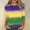 Purple, variant on SOOMLON Mardi Gras Outfit for Women Carnival Outfits Tuesday Party 3/4 Sleeve Tshirts Funny Color Block Print Tops Trendy Scoop Neck Shirts New Orleans Holiday Blouses 2025 Purple XL