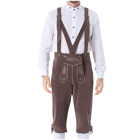Lispipm Men Lederhosen Adjustable Strap Oktoberfest Outfit Traditional Retro Trousers for Beer Festival Daily Wear Grey 2XL
