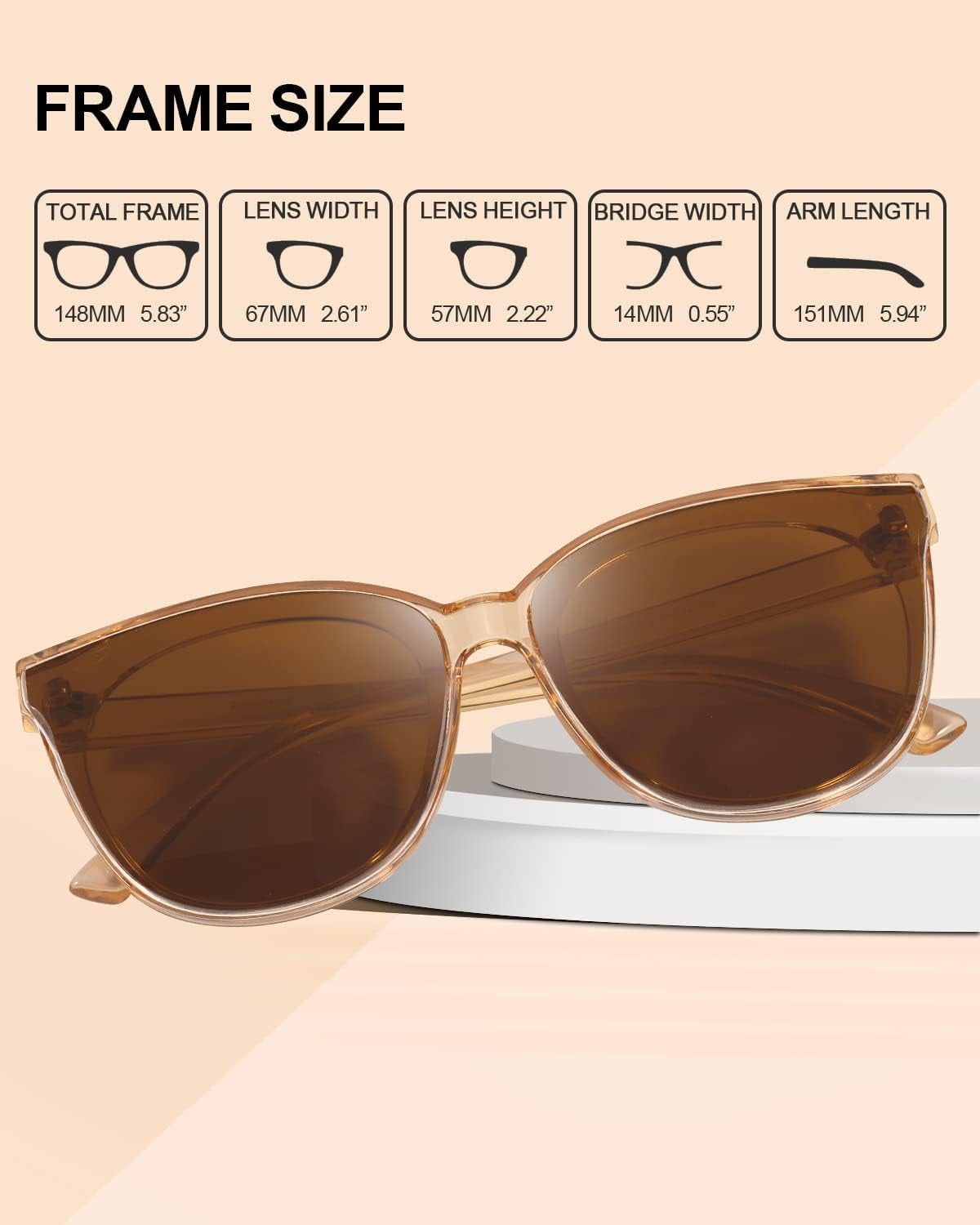 LVIOE Cat Eyes Sunglasses for Women, Polarized Oversized Fashion Vintage Eyewear for Driving Fishing - 99.99% UV Protection