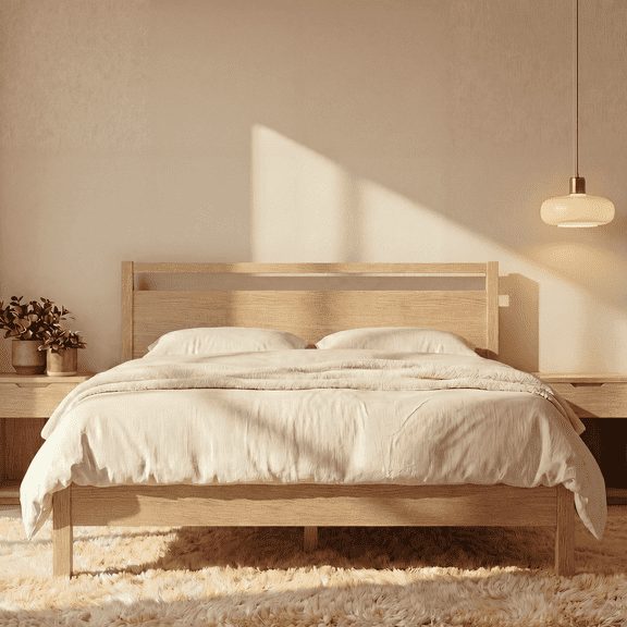 LIFEMENT Queen Signature Wood Platform Bed Frame with Natural Headboard, Noise-Free, Under Bed Storage, No Box Spring Needed, Easy Assembly 