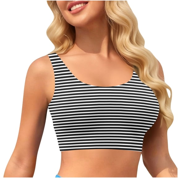 Women's Sports Bra Swimsuit Scoop Neck Bikini Top Racerback Swim Crop Top Padded Bathing Suit