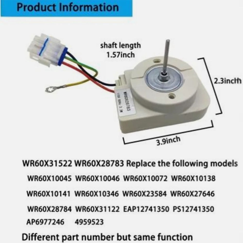 Replacement Evaporator Fan Motor for GE Refrigerators - Compatible with WR60X31522, WR60X31523, WR60X28783 - Cooling Fan Part for GE Fridge Repair