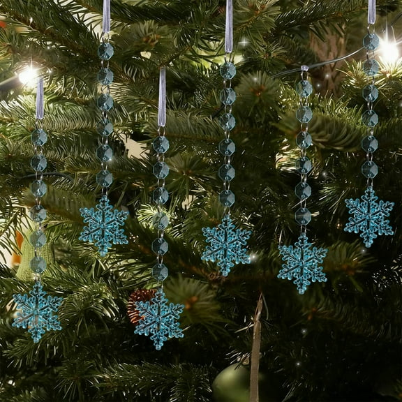 Large Crystal Snowflake Ornaments for Christmas Tree, Shatterproof Acrylic Hanging Snowflake Decorations with Water Drop Pendant for Winter Festival Party Home Decor