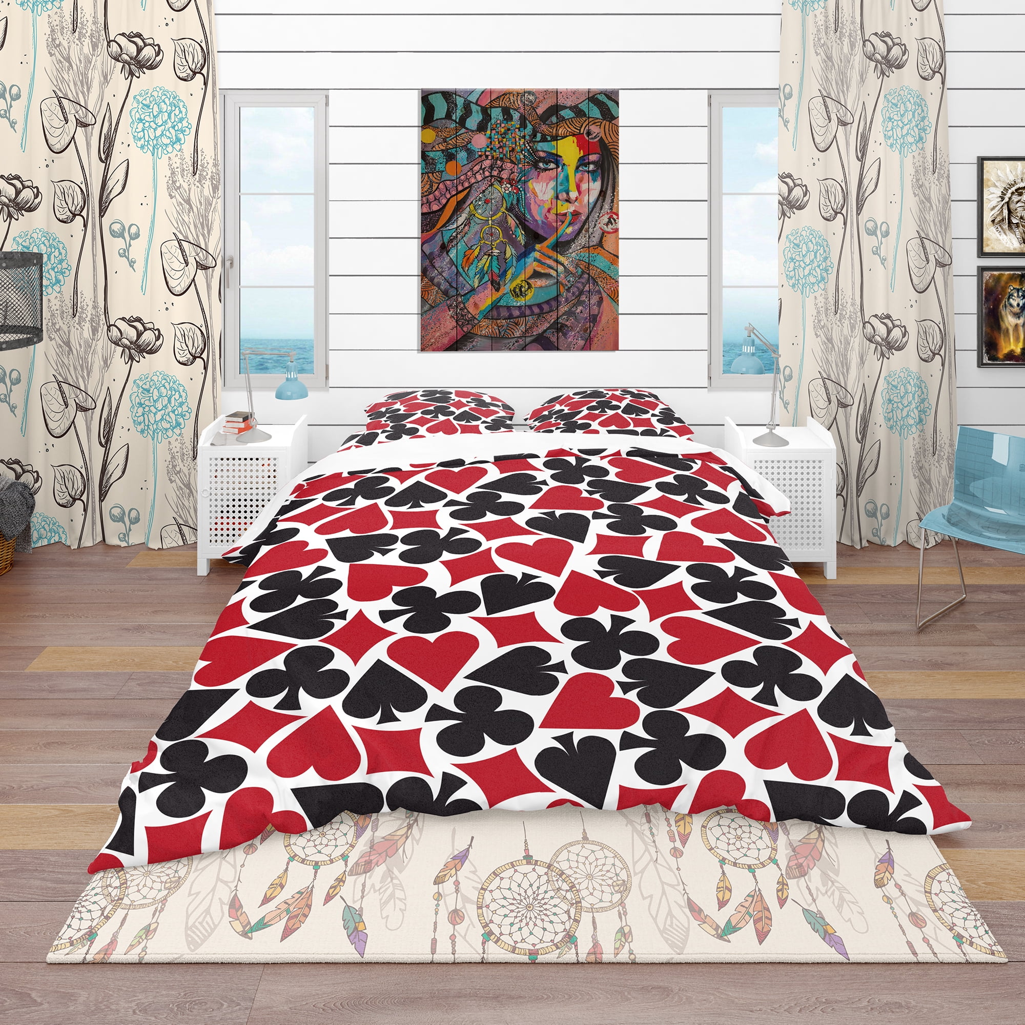 Designart 'Card Suit Pattern' Modern & Contemporary Duvet Cover Set