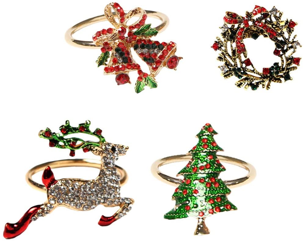 4 Pieces Christmas Napkin Rings Rhinestone Christmas Tree Garland ...