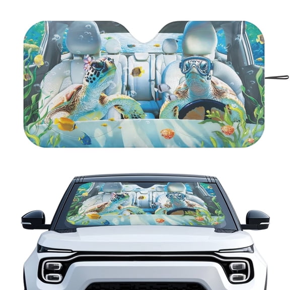 Xixirimido Car Windshield Sun Shade Car Sun Visor Block UV Rays Foldable Automotive Windshield Sunshades Front Window Sun Blocker Keep Your Vehicle Cool, Funny Sea Turtles