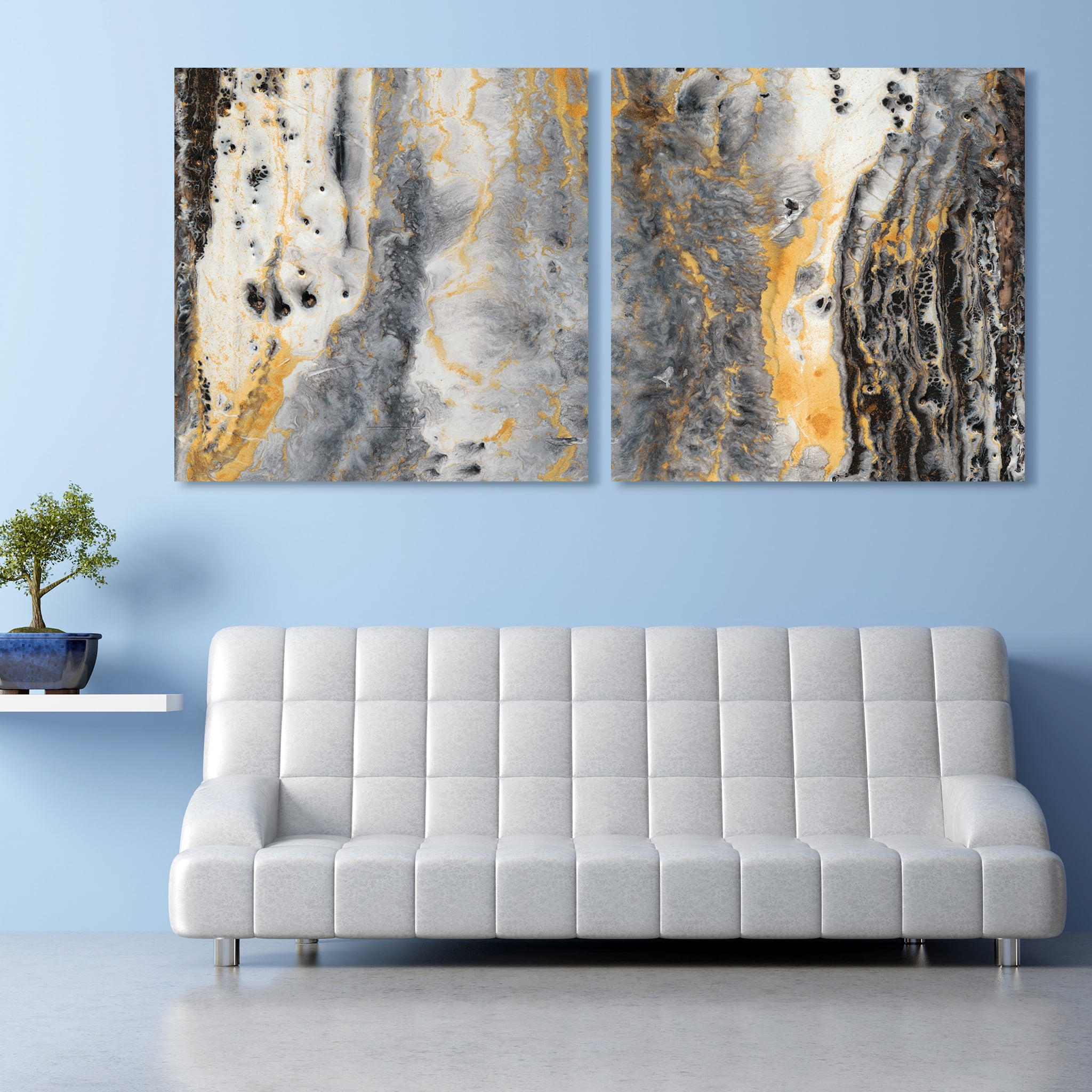 Empire Art Direct Bands of Gold A & B Frameless Free Floating Tempered Glass Panel Graphic Wall Art, 38" x 38" each, Ready to Hang