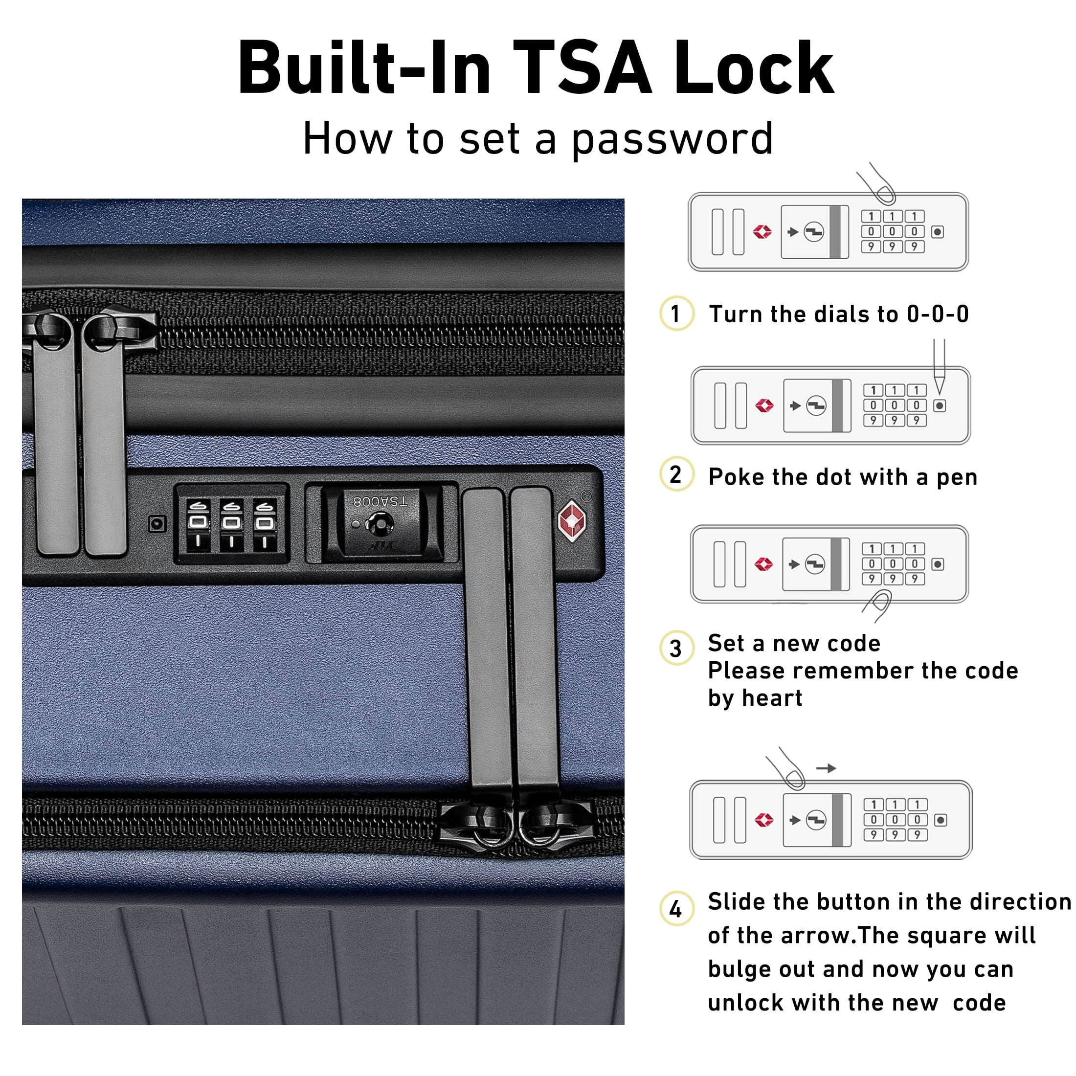 3 Piece Luggage Sets,Front Open Hard Shell 100% PC Suitcase With Double Spinner Wheels & TSA Lock