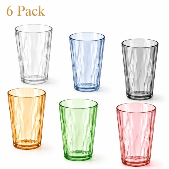 Unbreakable Premium Drinking Glasses Set, 17oz Plastic Drinking Glasses Colored Drink Cup Dishwasher Safe Stackable Tumbler Acrylic Cup (6PCS )