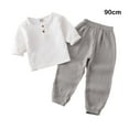 thumbnail image 2 of Spring Summer Children T-shirt Elastic Waist Trouser Set Long Sleeve Round Neck Tops Pants Kit Clothes Birthday Gift White Grey 90cm, 2 of 10