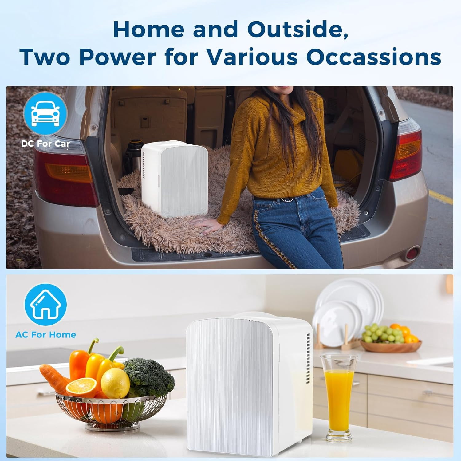 Compact Refrigerator Portable  Fridge Skin Care 4L Capacity Magnetic Brushed Stainless Steel Door White for Bedroom Car Office Dorm