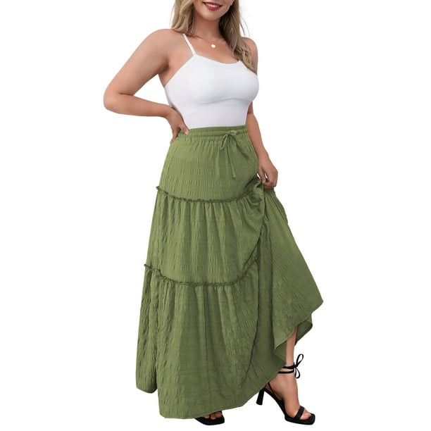 a.Jesdani Women Plus size Long Maxi Skirts Elastic High Waist A