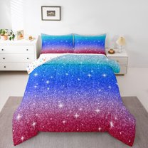 Castle Fairy Kids Girls Black Blue Glitter Print Twin Comforter Sets,Gradient Bedding Set