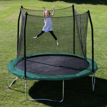 Skywalker Trampolines 10′ Round Trampoline and Safety Enclosure with Green Spring Pad