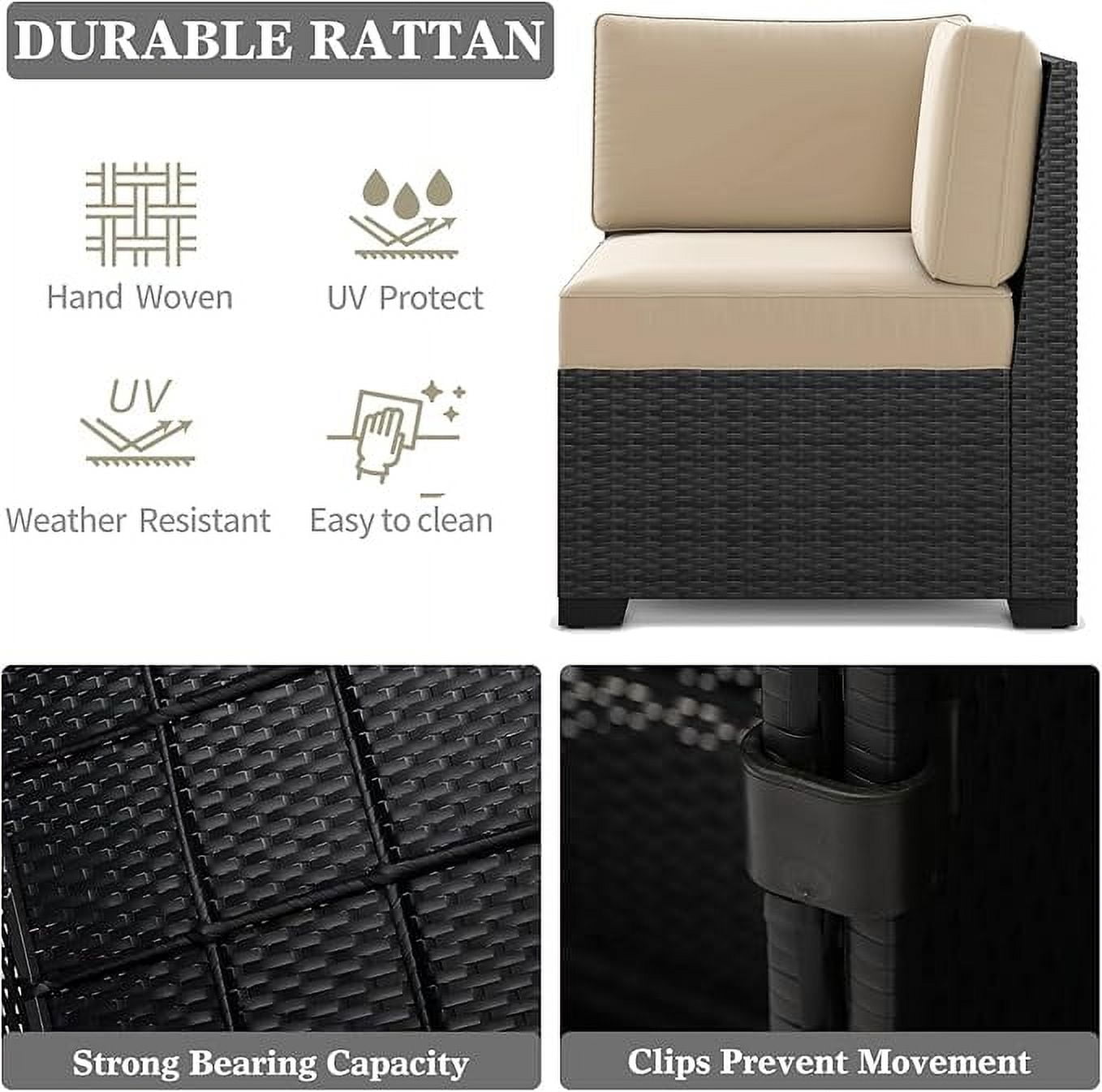 LayinSun 8 Piece Patio Furniture Set with 44" Propane Gas Fire Pit Table, Outdoor Sectional Conversation Set Wicker Rattan Sofa Set with Coffee Table