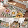 thumbnail image 5 of Bathroom Rugs 2x3 Ft, Vintage Daisy Floral Non Slip Area Rugs for Kitchen Bedroom Entryway, Spring Flowers Botanical Leaves Checkered Wooden Washable Carpet Runner Rug Floor Mats for Bedroom, 5 of 8