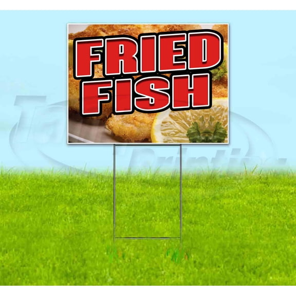 Fried Fish (18" x 24") Yard Sign, Includes Metal Step Stake
