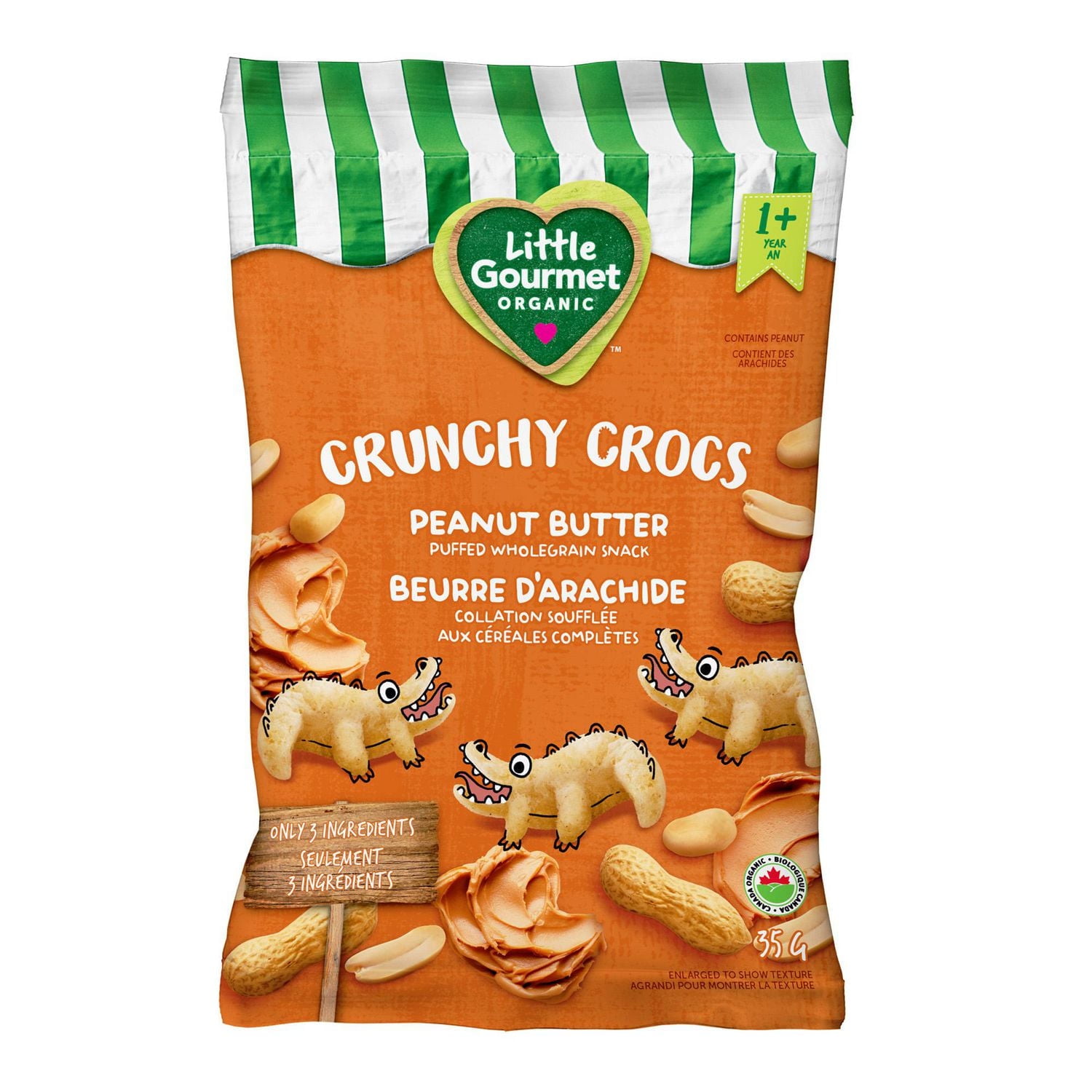 Little Gourmet Crunchy Crocs Peanut Butter Organic Toddler Snack, Puffed wholegrain snacks