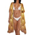 thumbnail image 3 of HELLHERO Casual Long Kimono Swimsuit Cover Up for Beach Polyester Lightweight Bathing Suit Cover Up Gold Tufted, 3 of 6