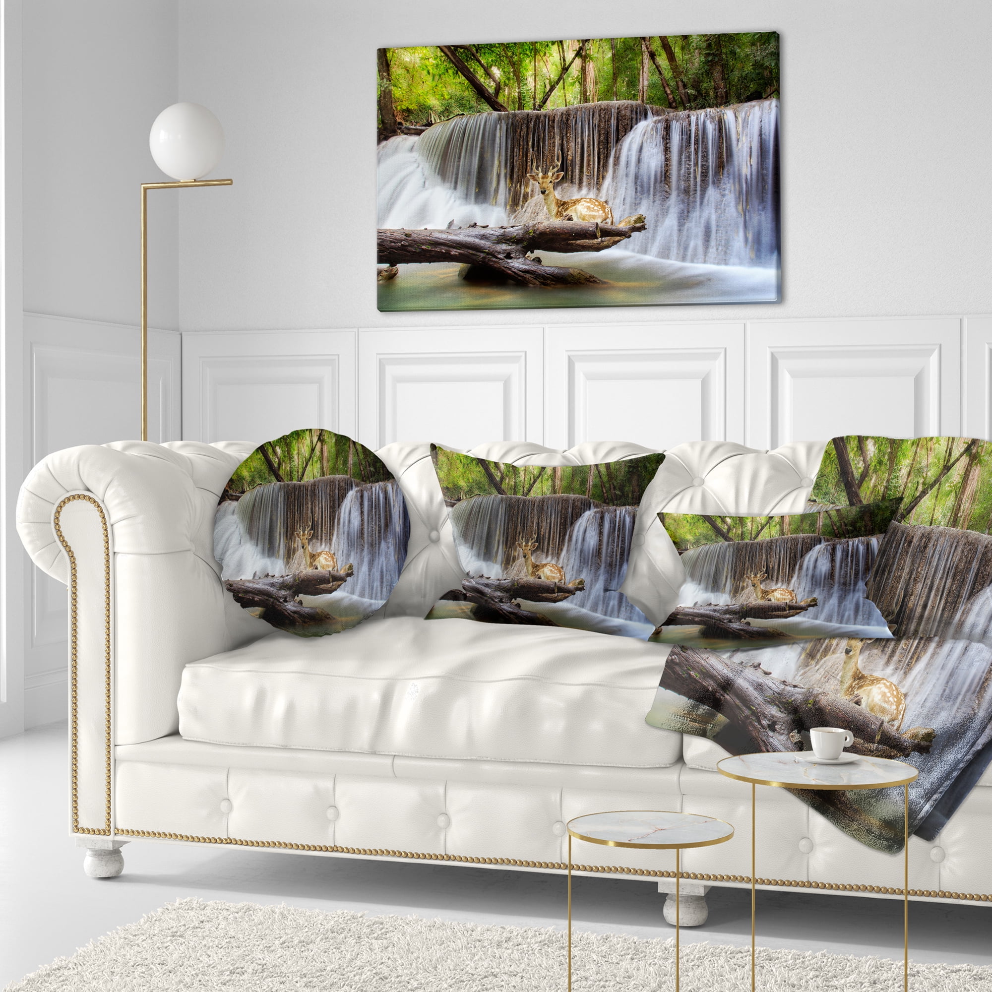 Designart Huai Mae Kamin Waterfall Photo - Abstract Throw Pillow - 12x20