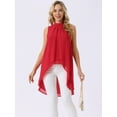 thumbnail image 4 of DARING DIVA Women's Tie Back High Low Hem Sleeveless Mock Neck Blouses S Red, 4 of 8