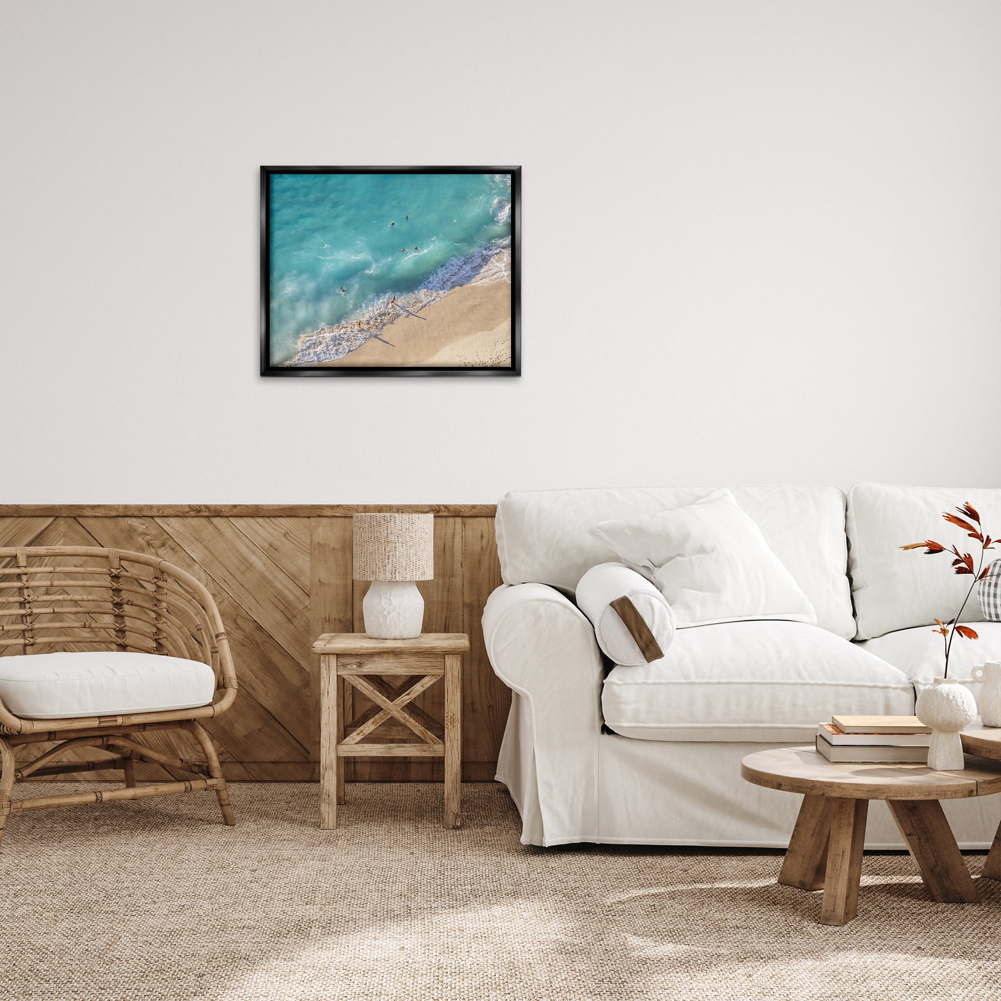 Stupell Industries Aerial Beach View Landscape Photography Black Floater Framed Canvas Art Print Wall Art, 31 x 25