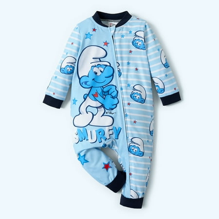 

PatPat Baby Smurfs Smurfy Stripe Cotton Zip Front One Piece