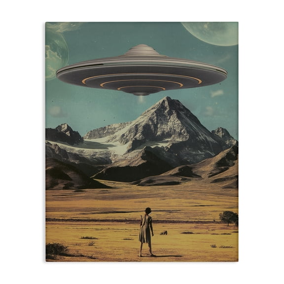 Stupell Industries Woman with Overhead UFO Fantasy & Sci-Fi Painting Wrapped Canvas Canvas Art Print Wall Art, 16 x 20