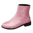 thumbnail image 5 of Women's Sparkly Sequin Ankle Booties Metallic Glitter Leather Mid Calf Chelsea Dress Boots with Side Zipper Pink Size 9.5, 5 of 6
