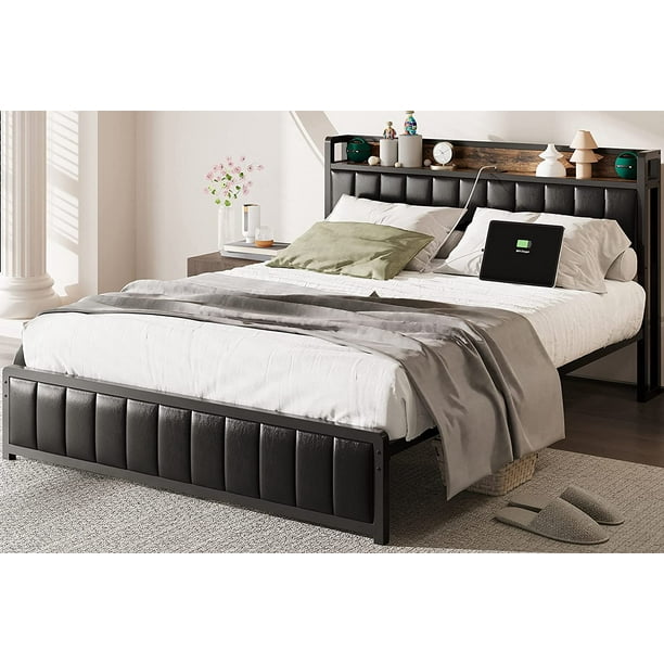 ANCTOR Queen Bed Frame with Storage Headboard, Upholstered Platform Bed