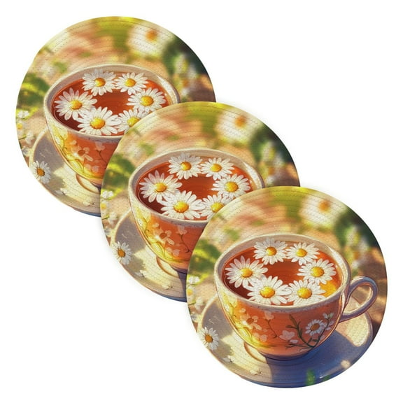 BZSMCE Mats for Pots,Pans Place Chamomile Tea with Flowers Simple Style Pattern Pot Mats
