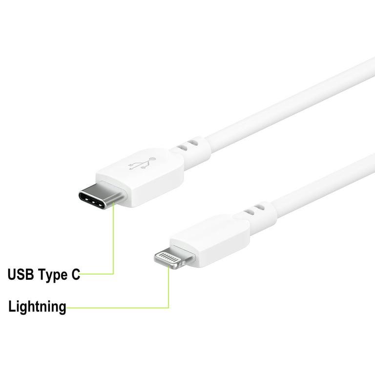onn. 6' Lightning to USB-C Charging Cable for iPhone, iPad, Mfi  Certificated, White, Single Pack 