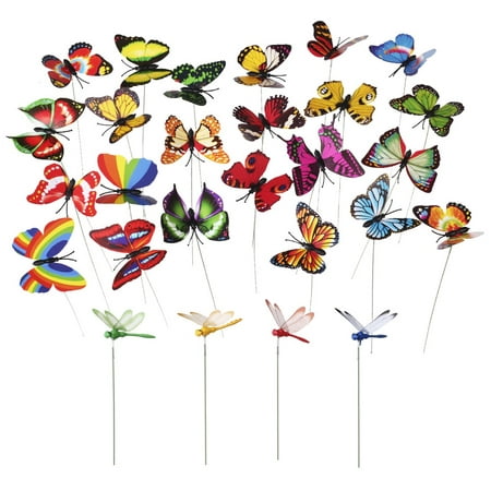 MINI-FACTORY 24 PCS Butterfly & Dragonfly Stakes Outdoor Yard Garden Flower Pot Decoration