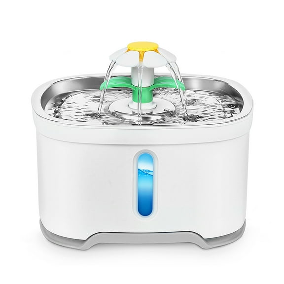 Stainless Steel Pet Water Fountain with Adapter, 84oz/2.5L Automatic Cat Water Fountain Dog Water Dispenser for Cats, Dogs, Birds, Multiple Pets (Gray)