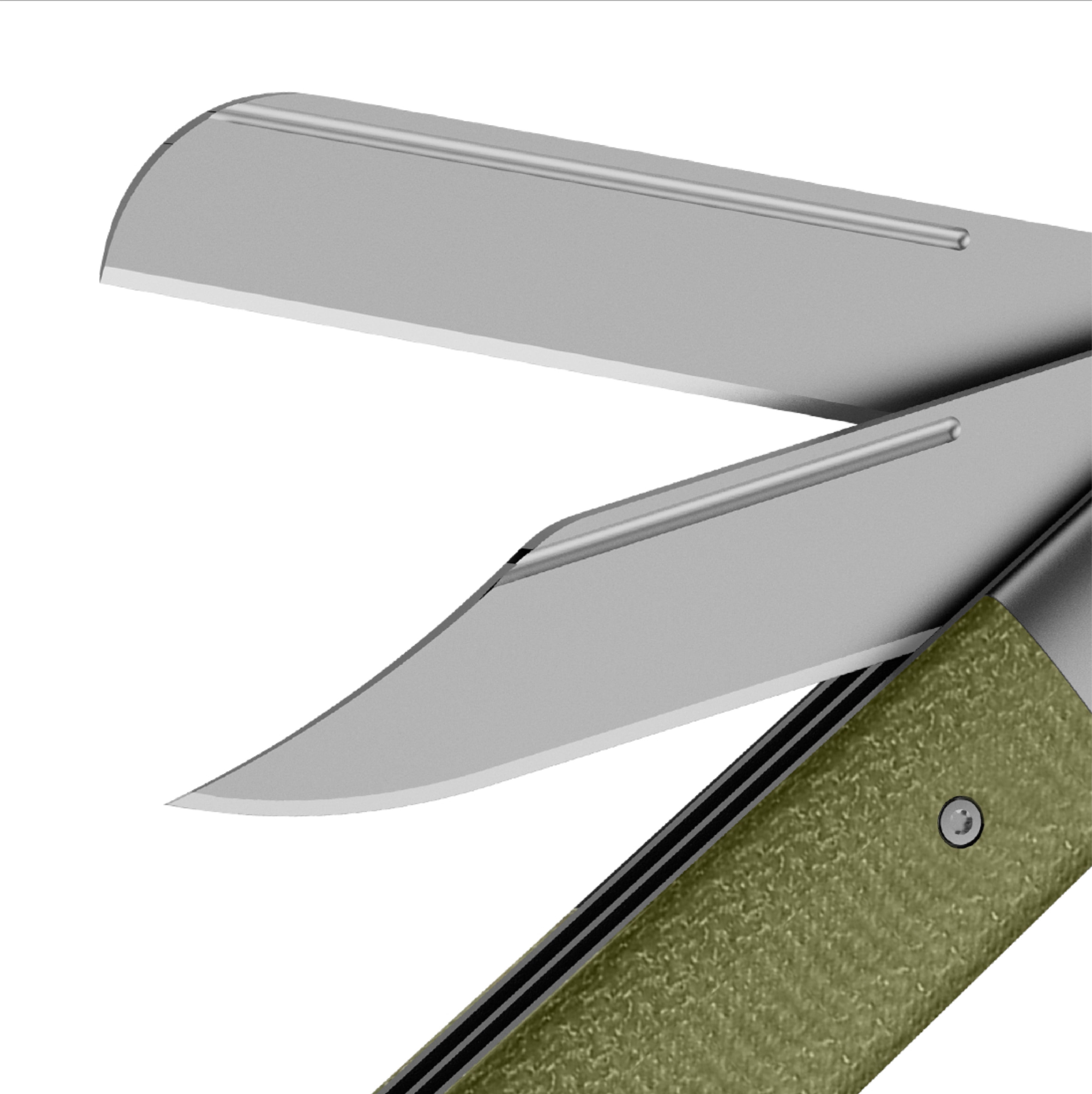 Swiss Tech Doppelt Folding Knife, Olive Micarta Handle, Dual AUS-8 Steel Blades, Slip Joint