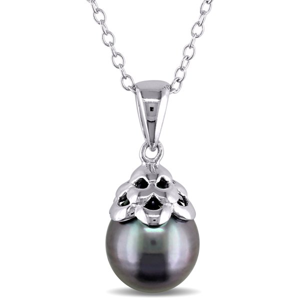 99.5MM Black Tahitian Cultured Pearl Sterling Silver Drop Pendant, 18