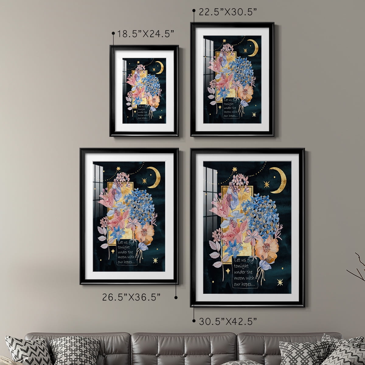 Wexford Home Moonlight Flowers I Premium Framed Print, 26.5" x 36.5" - Ready to Hang, Black (Set of 2)