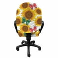 thumbnail image 3 of Floral Office Chair Slipcover, Sunflowers Butterflies Green and Dark Pink Colored Wings on Plain Background, Protective Stretch Decorative Fabric Cover, Standard Size, Multicolor, by Ambesonne, 3 of 5