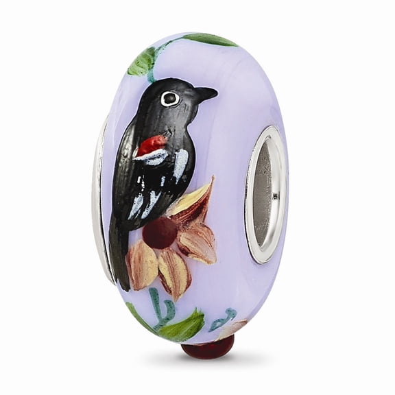 925 Sterling Silver Reflections Blue Bye Bye Blackbird Fenton Glass Bead; for Adults and Teens; for Women and Men