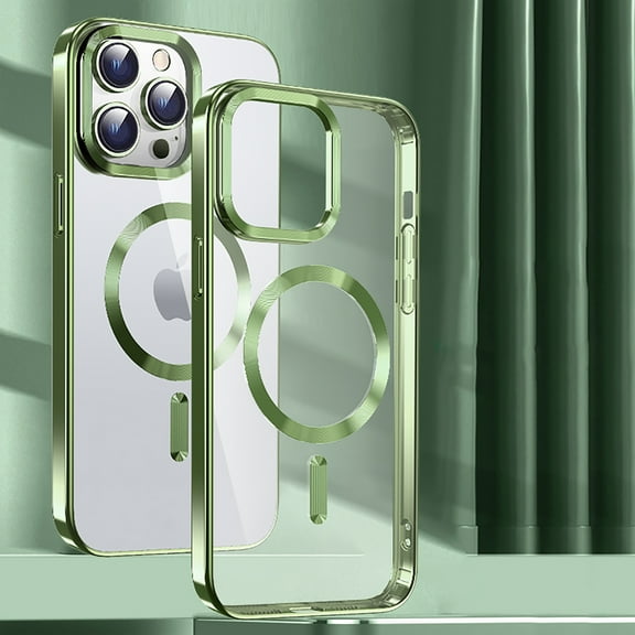 for iPhone 16 Pro Case Clear Magnetic, Ultra Thin Plating edge Cover Compatible with Magsafe Phone Case for Women Men Girl, Cute Soft TPU Silicone & Hard PC Transparent Anti-Yellow, Darkgreen